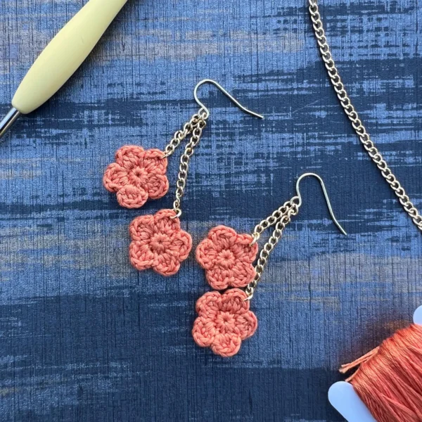 Handmade Crochet Flower Dangle Earrings