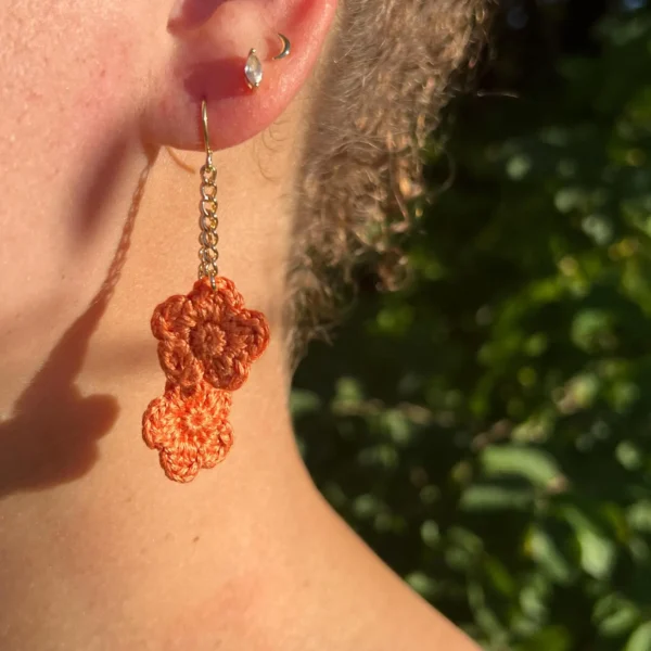 Handmade Crochet Flower Dangle Earrings - Image 2