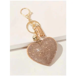 Shein - Rhinestone Decor Heart & Tassel Charm Keychain