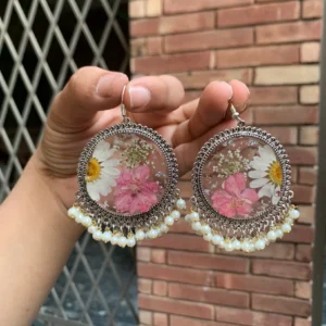 Floral Silver Jhumka