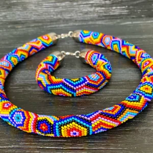 Geometric seed bead crochet rope chok