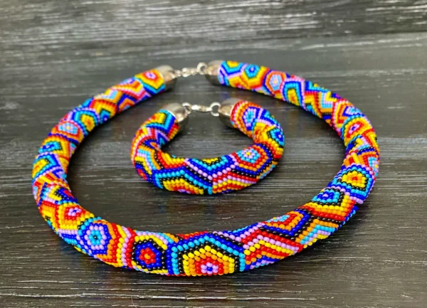 Geometric seed bead crochet rope chok