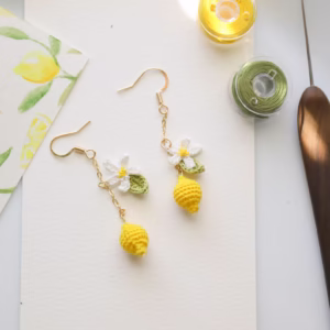 Handmade Lemon Crochet Earrings