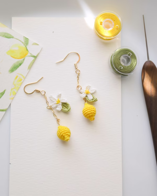 Handmade Lemon Crochet Earrings