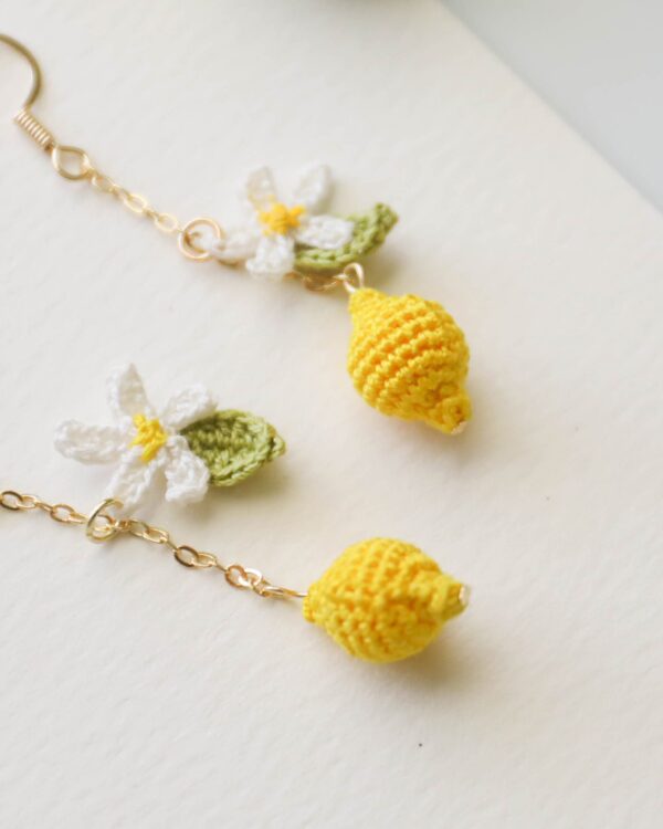 Handmade Lemon Crochet Earrings - Image 2