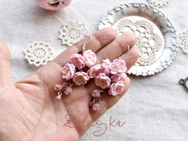 Plum Blossom Micro Crochet Earrings - Image 3